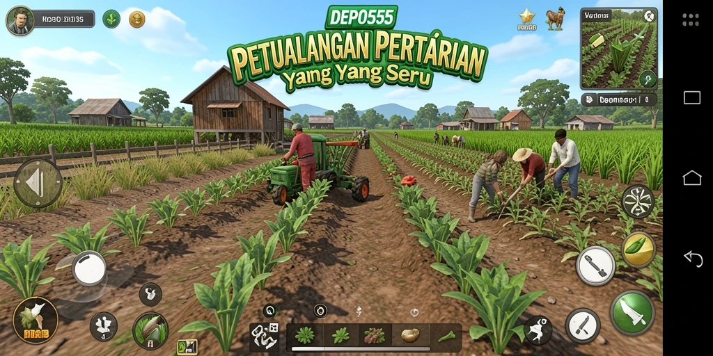 Screenshot gameplay DEPO555 menunjukkan keseruan bertani dan merawat kebun.