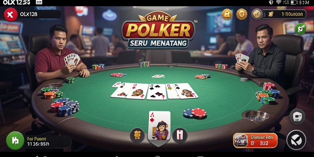 Screenshot OLX128 menampilkan gameplay Poker yang menarik dan mendebarkan.