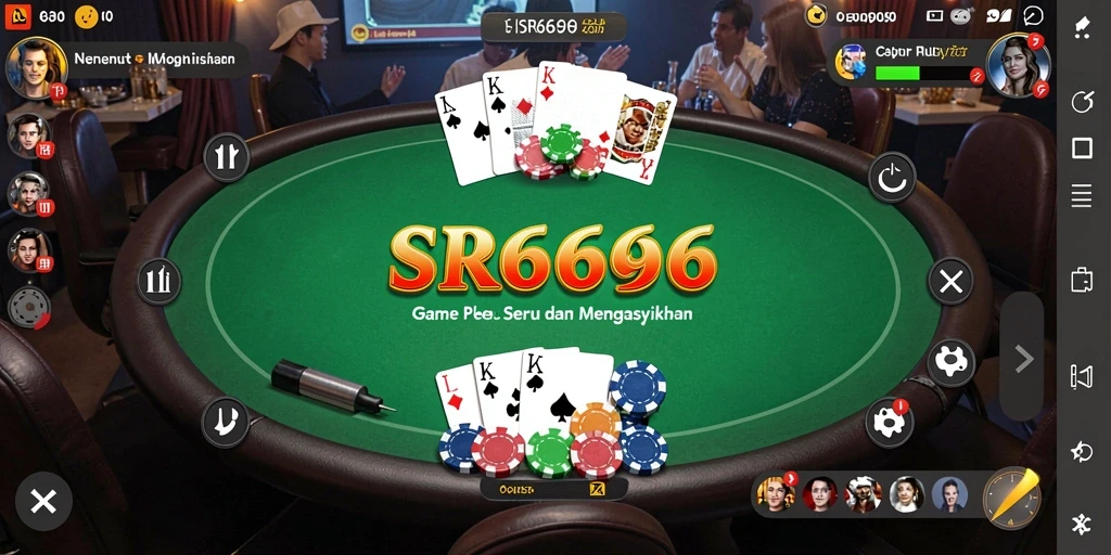 Screenshot dari gameplay SR6666 yang menampilkan suasana meja poker.